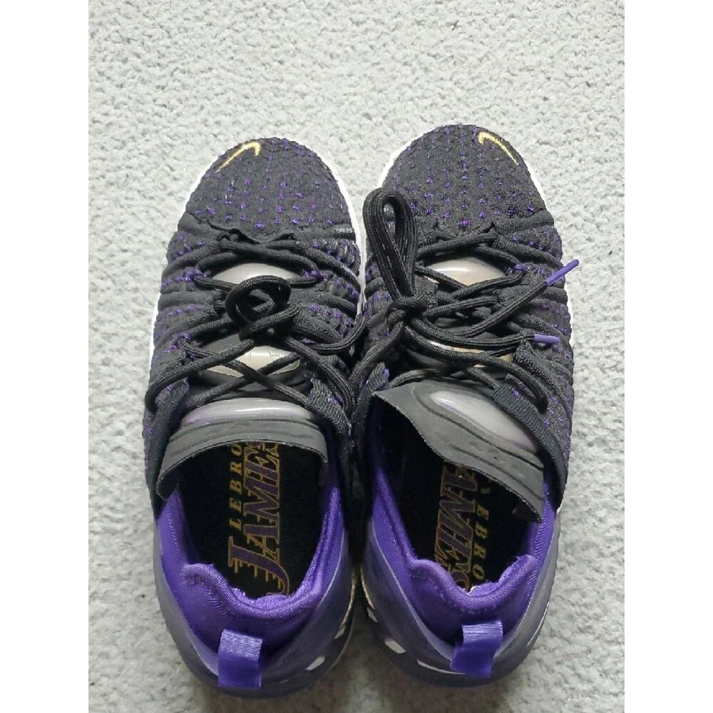 Nike Lebron James Black and Purple Athletic Shoes with Gold Accent Size 6Y